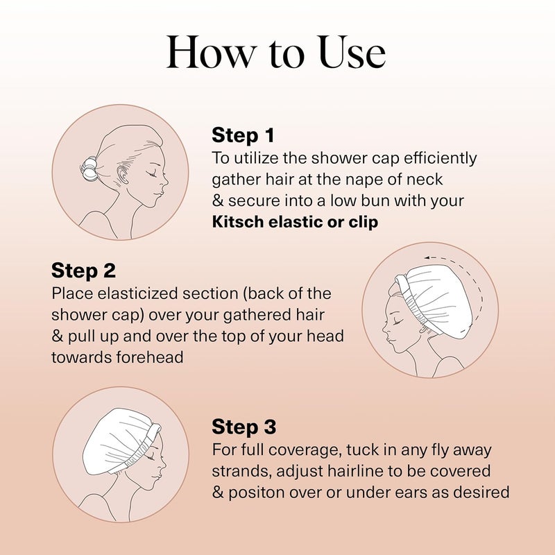 Kitsch قبعات استحمام فاخرة للنساء قابلة لإعادة الاستخدام ومقاومة للماء - مبطنة بساتان مرن، قبعة استحمام واسعة وكبيرة للنساء والرجال، قابلة للتعديل، قبعة شعر أنيقة للاستحمام، للشعر الطويل والقصير - نمط مربعات تيراكوتا - Image 4